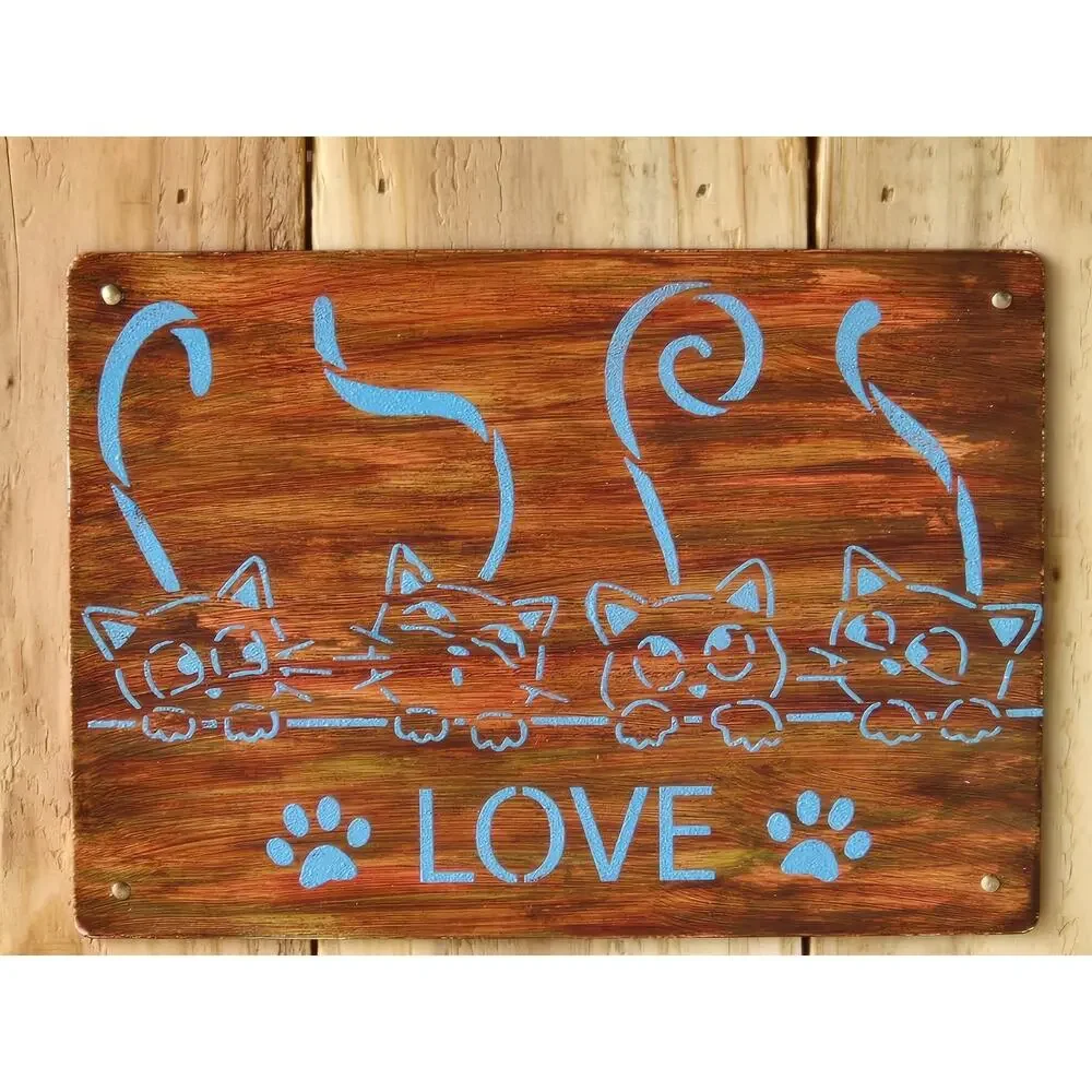 Cat Leash / Key Holder, Rustic, 3 Metal Hooks, Handmade, Solid Wood, 4 Cat Lover